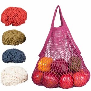 3 natural cotton Totes string bags for Market or beach “Olive, blue, pink”